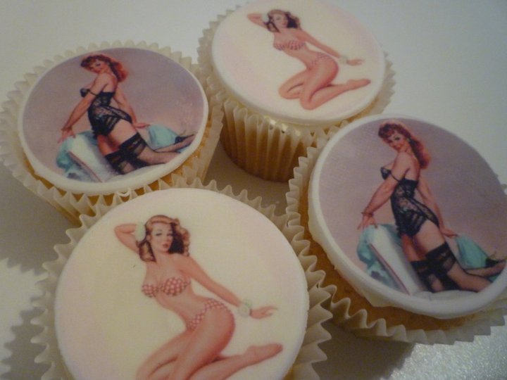 up gainesville  vintage pin pinups cupcakes